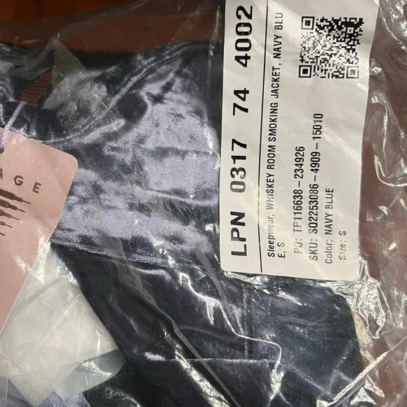Savage X Fenty Navy Blue Whiskey Room Velvet Smoking Jacket & Boxers Pajamas Set - Picture 12 of 13
